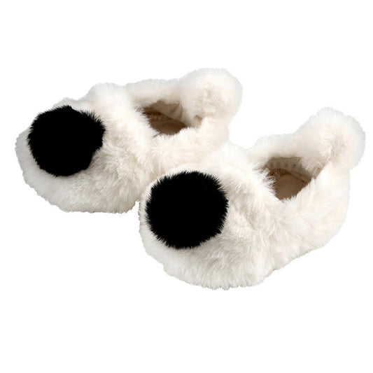 Plush Baby Slippers - Ivory/Black