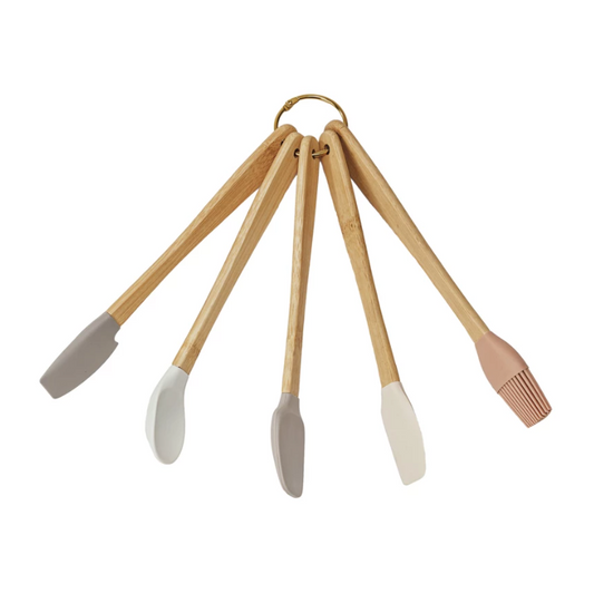 Silicone & Beech Kitchen Utensils Set