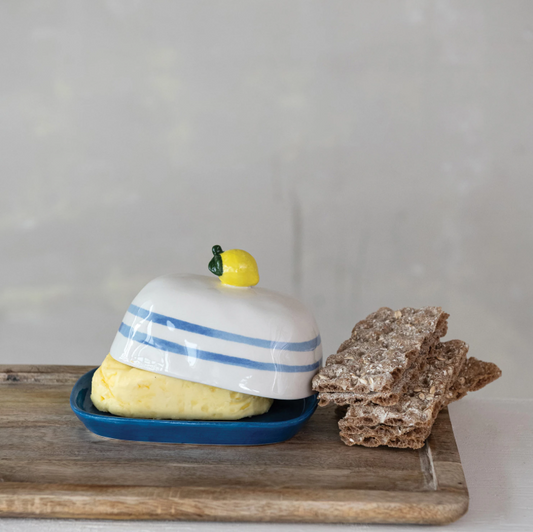 Stoneware Butter Dish w/ Lemon Handle