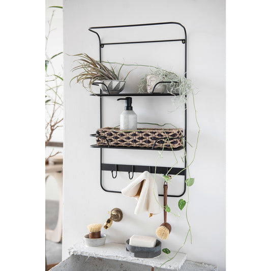 Metal Wall Shelf with 4 Hooks