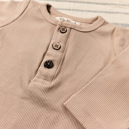 Ribbed Cotton Onesie - Beige