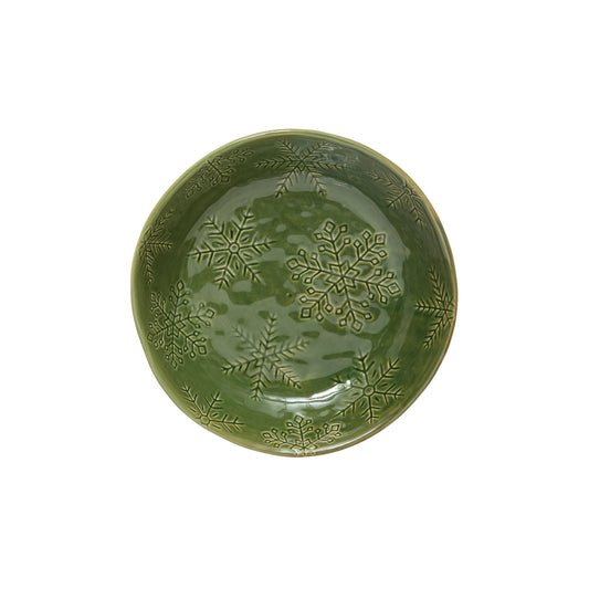 8" Debossed Stoneware Bowl w/ Snowflakes