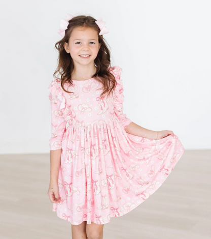 Howdy 3/4 Sleeve Ruffle Twirl Dress