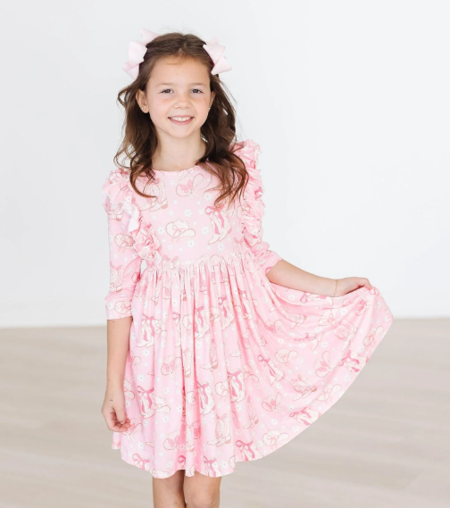 Howdy 3/4 Sleeve Ruffle Twirl Dress