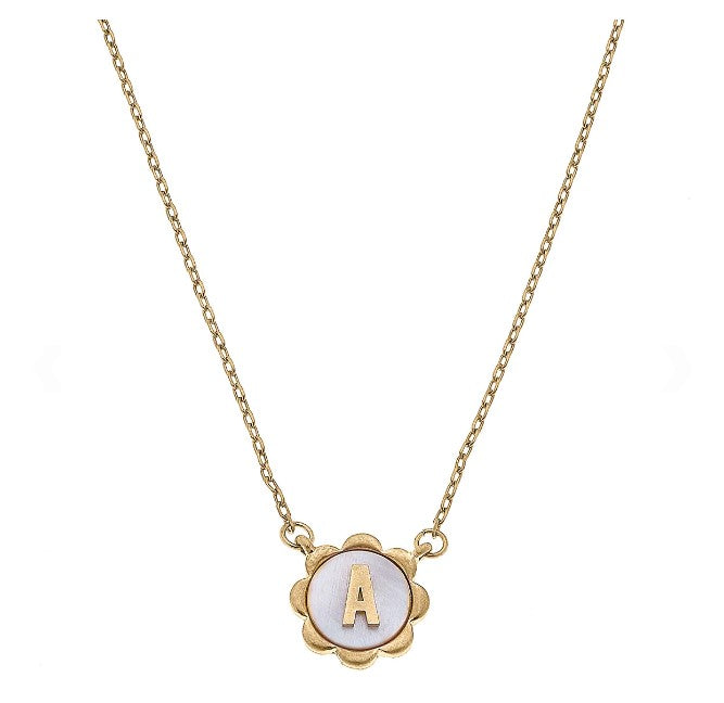 Mother of Pearl Scalloped Initial Necklace