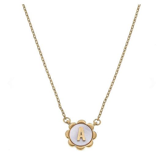 Mother of Pearl Scalloped Initial Necklace