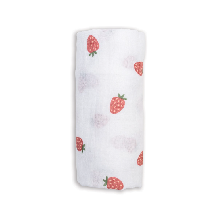Lulujo Cotton Swaddle – Strawberries – 47×47″