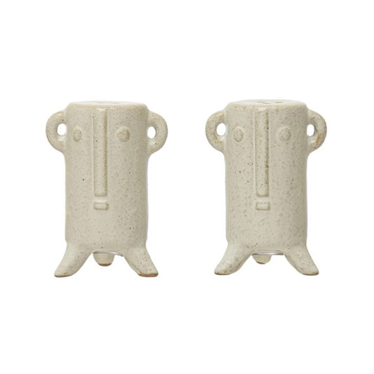 Stoneware Salt & Pepper Shakers w/ Face