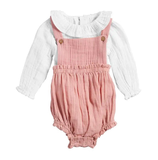 Pink Gauze Overall Set 0-3mo