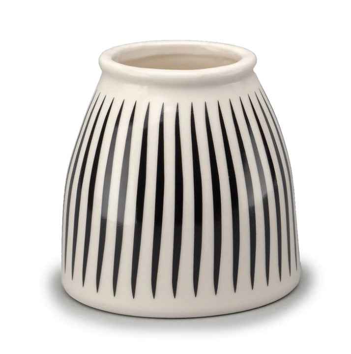 Porcelain Round Flat Bottom Pot w/ Stripes B&W