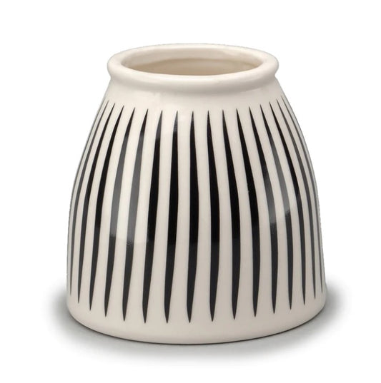 Porcelain Round Flat Bottom Pot w/ Stripes B&W
