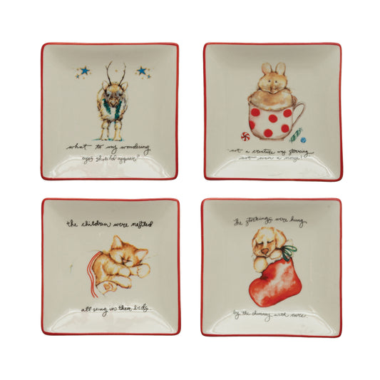 5" Sq Stoneware Plates "Twas The Night"