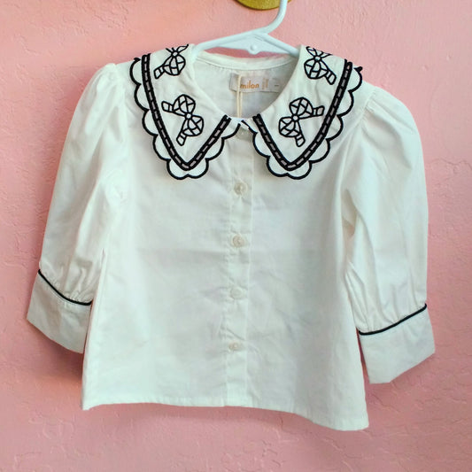 Girls Black & White Collared Button-Up
