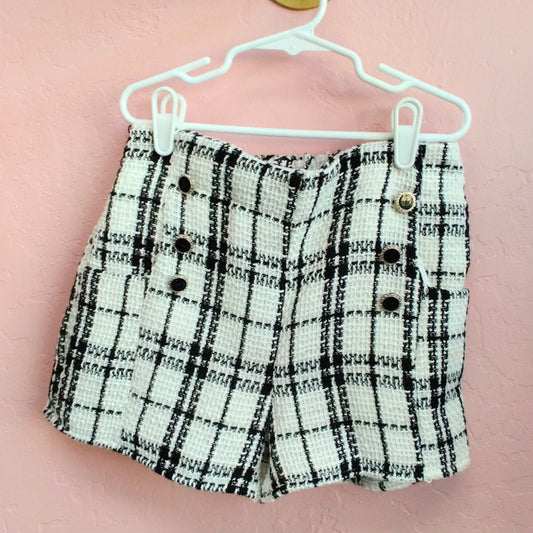 Girls Black & White Woven Shorts