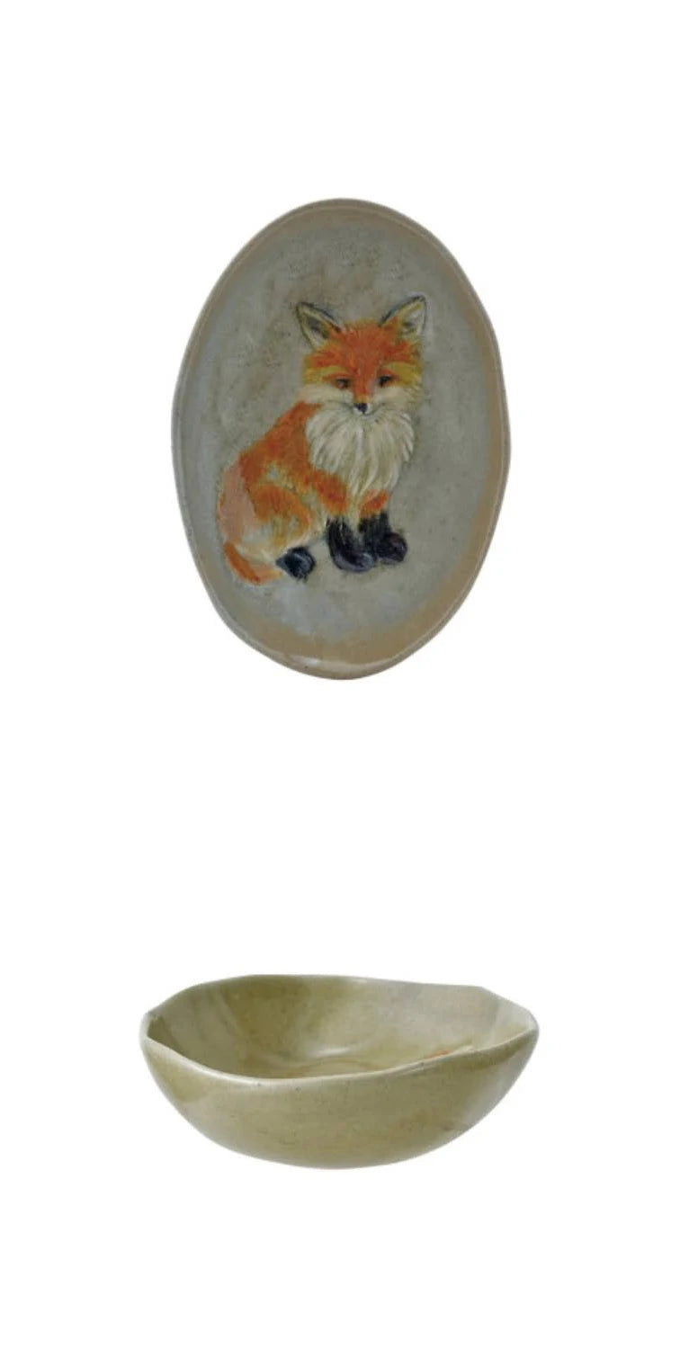 Hand-Painted Stoneware Platter with Animal/Pumpkins, 4 Styles