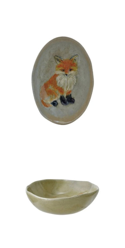 Hand-Painted Stoneware Platter with Animal/Pumpkins, 4 Styles