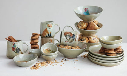 Stoneware Dish w/Animal, Reactive Glaze - Assorted Styles