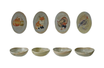 Stoneware Dish w/Animal, Reactive Glaze - Assorted Styles