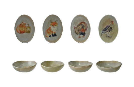 Stoneware Dish w/Animal, Reactive Glaze - Assorted Styles