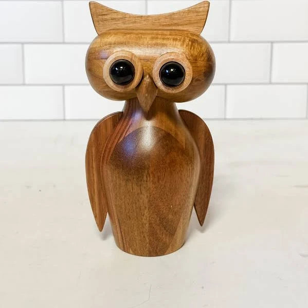 Acacia Wood Owl Shaped Salt/Pepper Mill, Natural