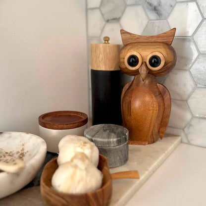Acacia Wood Owl Shaped Salt/Pepper Mill, Natural