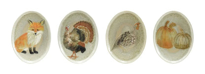 Hand-Painted Stoneware Platter with Animal/Pumpkins, 4 Styles