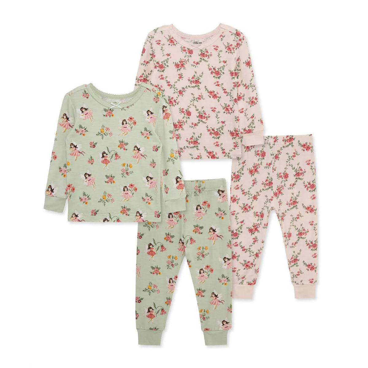 Whimsical Fairy Floral Bamboo Long-Sleeve Snug Fit 4-Piece Pajamas