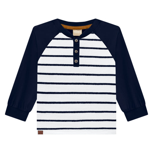 Boys Navy & White Striped Top