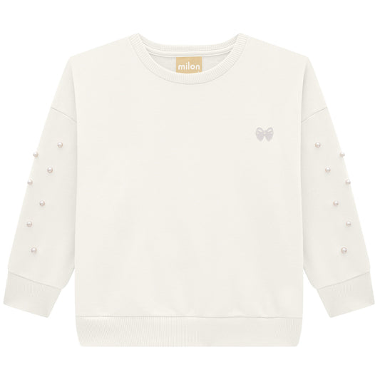 Girls Beaded Sleeve Cotton Sweatshirt