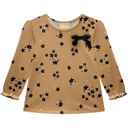 Girls Tan Floral Tee Top