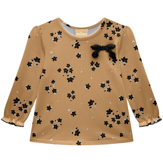 Girls Tan Floral Tee Top