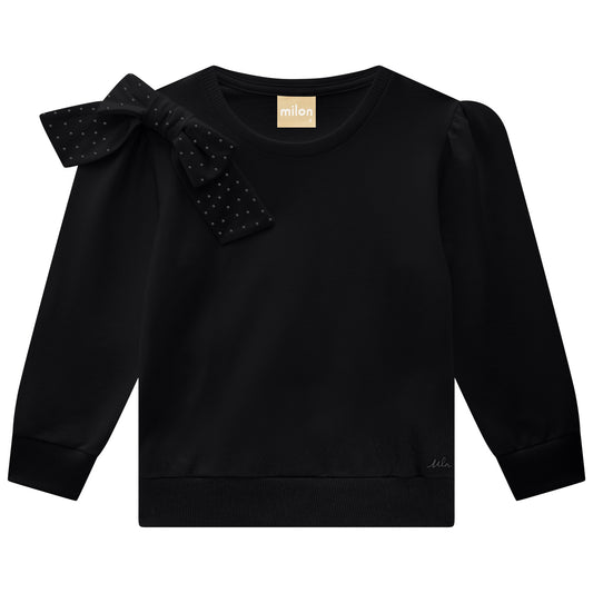 Girls Black Bow Cotton Sweatshirt