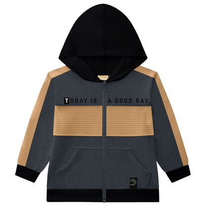 Boys Grey & Brown Hooded Jacket