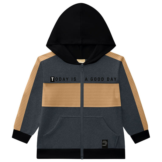 Boys Grey & Brown Hooded Jacket