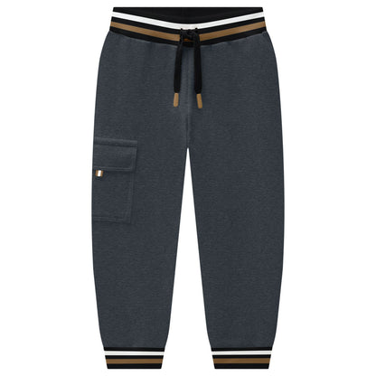 Boys Grey Sweatpants w/ Striped Cuff
