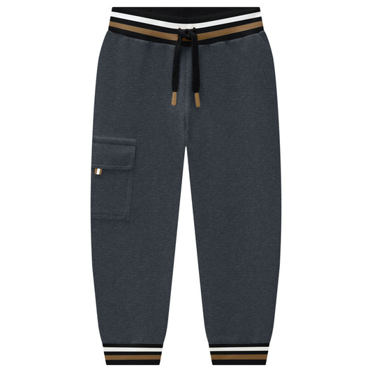 Boys Grey Sweatpants w/ Striped Cuff