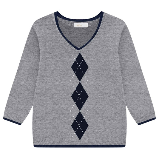Boys Grey Argyle Knit Sweater