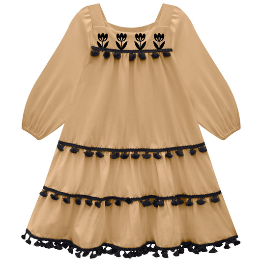 Tan Dress w/ Black Tassels