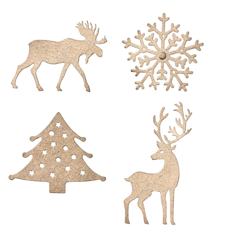 Gold textured Metal Holiday Magnets, 4 Styles