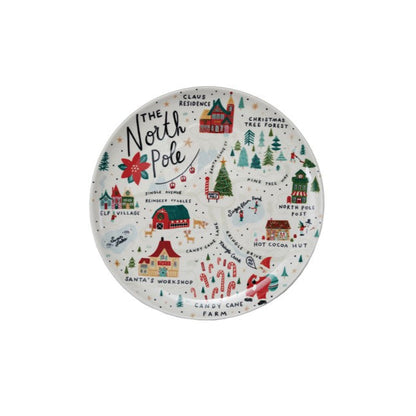 11" Round Stoneware Plate with North Pole Scene