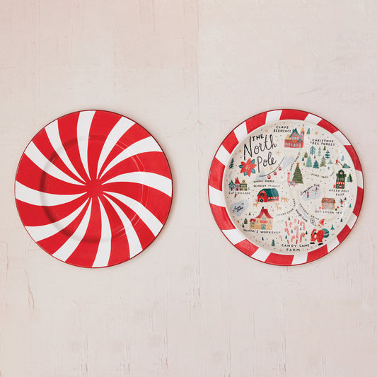 11" Round Stoneware Plate with North Pole Scene