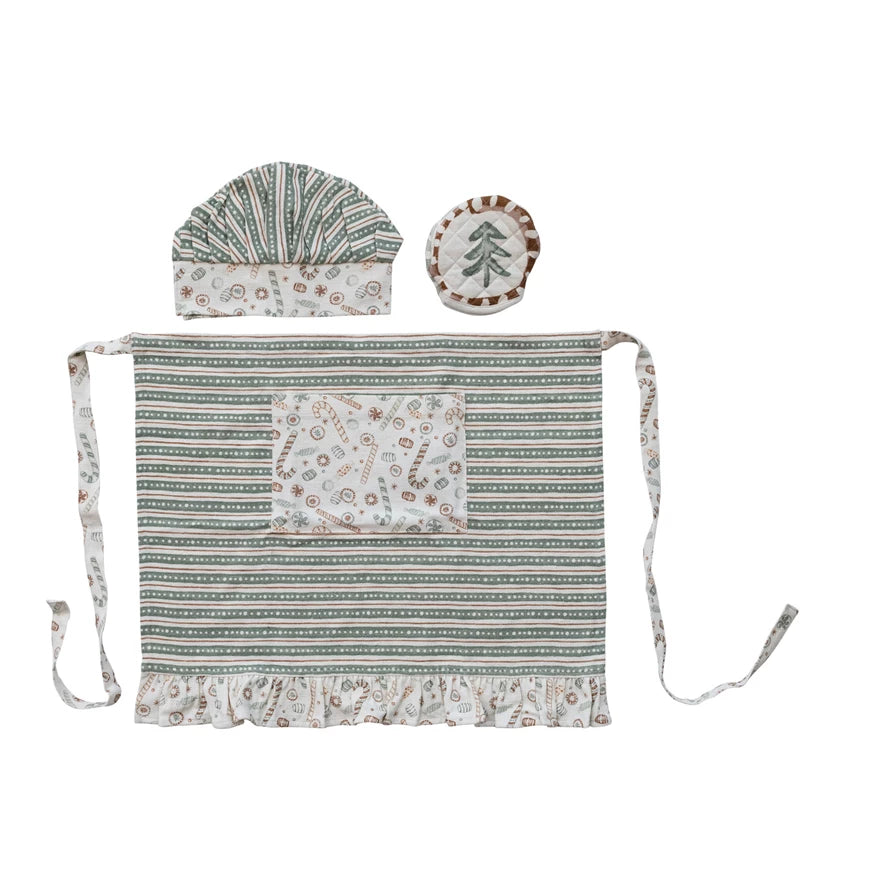 Child Ruffled Apron w/ Chef Hat & Oven Mitt
