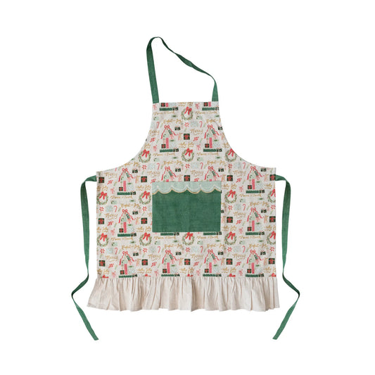 Cotton Slub Holiday Printed Apron w/ Pocket