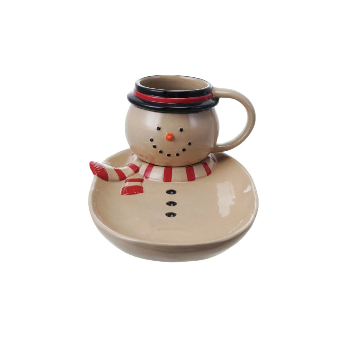 Hand-Painted Stoneware Snowman Mug w/ Platter
