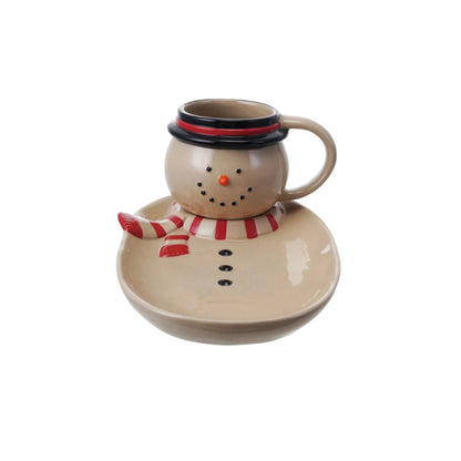 Hand-Painted Stoneware Snowman Mug w/ Platter