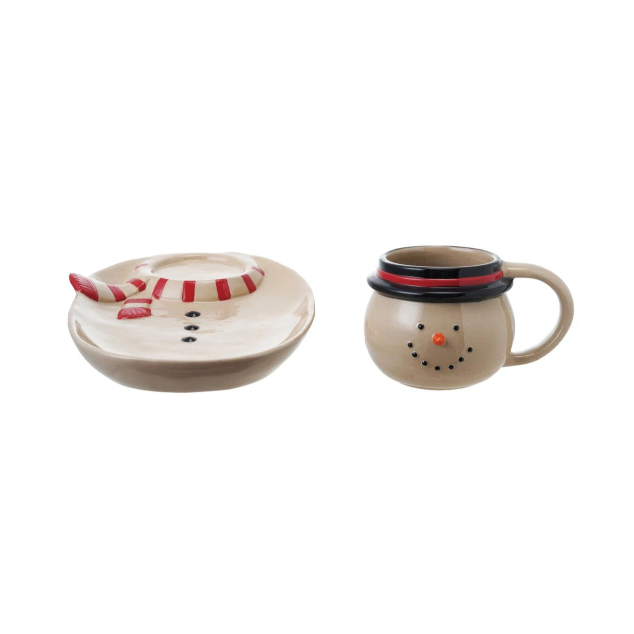 Hand-Painted Stoneware Snowman Mug w/ Platter