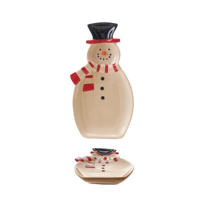 Hand-Painted Stoneware Snowman Shaped Platter