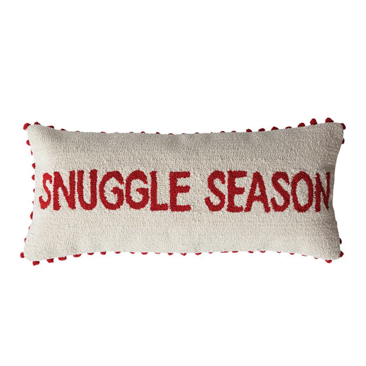 Tufted "Snuggle Season" Lumbar Pillow w/Pom Pom Trim