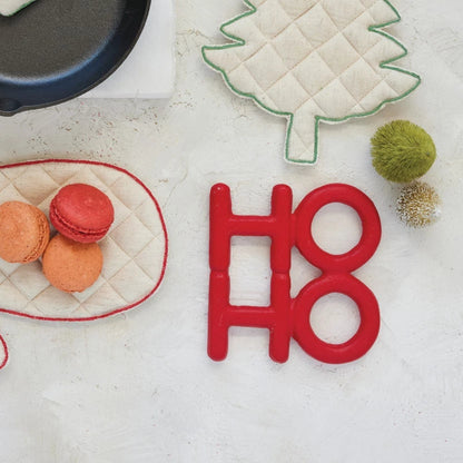 Cast Iron Trivet "Ho Ho", Matte Red