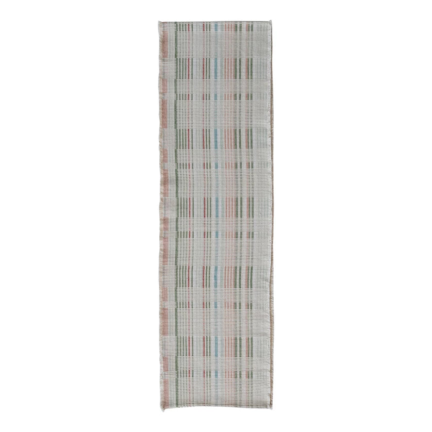 Multi Color Plaid Woven Cotton Table Runner w/ Fringe